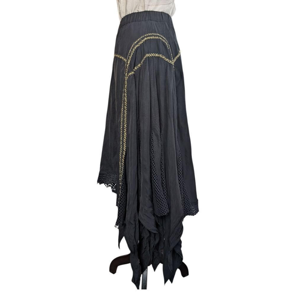 Ixiah Black and Gold Asymmetrical Handkerchief Hem Twirly Midi Skirt Size M - Picture 14 of 14